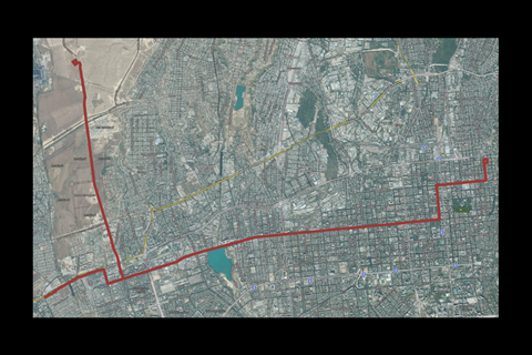 The proposed 1 435 mm gauge Almaty LRT would have 37 stops on a 22·7 km route.